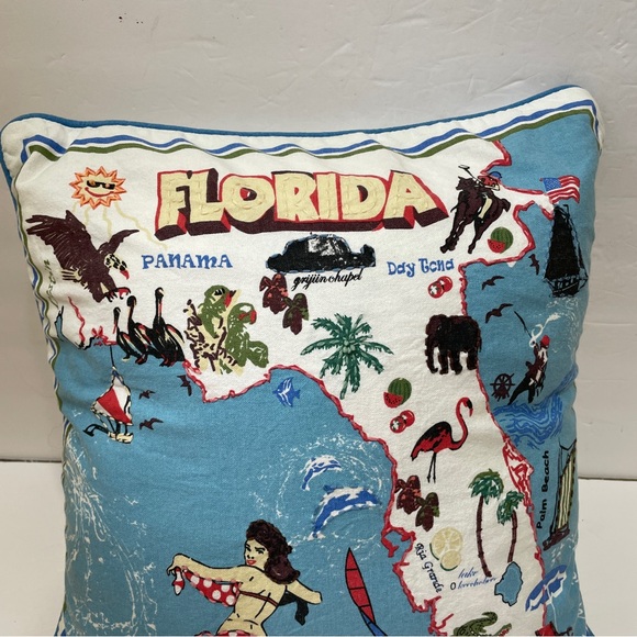 RETRO EMBROIDERED FLORIDA MAP ACCENT PILLOW - Picture 2 of 5